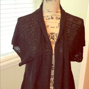 Black open front light sweater